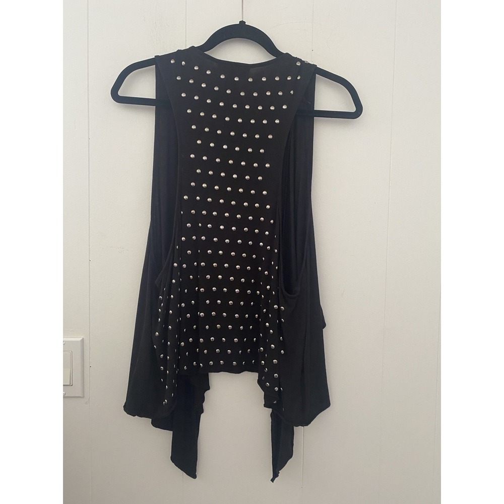INC International Concepts Y2K Woman Black Studded Open Front Drape Vest Size 1X - Picture 2 of 7